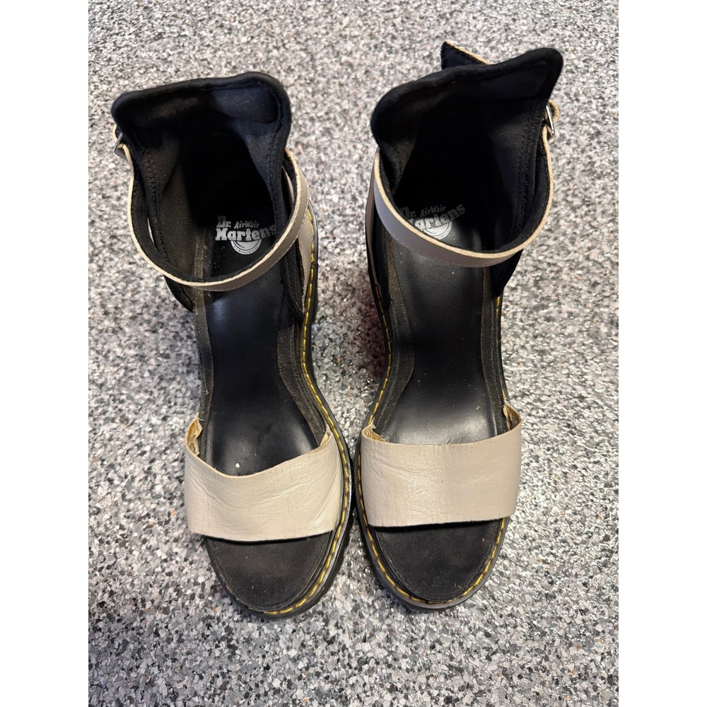 Dr Martens Medea Grey Leather Platform Block Heel Lug Sole Sandals Ankle Strap 8